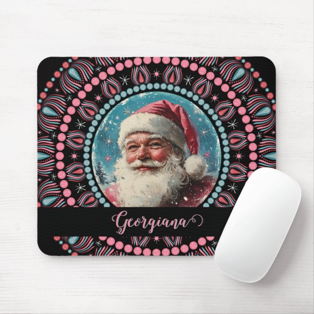 Personalisiert Retro Santa Pinkmas Floral Mandala Mousepad (Mit Mouse)