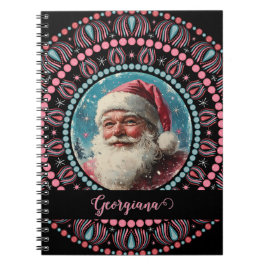 Personalisiert Retro Santa Pinkmas Floral Mandala Notizblock