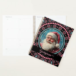 Personalisiert Retro Santa Pinkmas Floral Mandala Planer