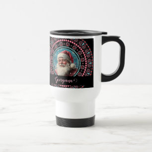 Personalisiert Retro Santa Pinkmas Floral Mandala Reisebecher