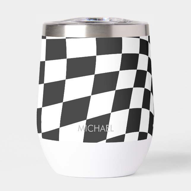 Personalisiert Retro Schwarz-weiß Wavy Checked (Vorderseite)