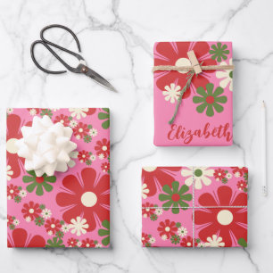 Personalisiert Retro Vintag Pink Weihnachten Geschenkpapier Set