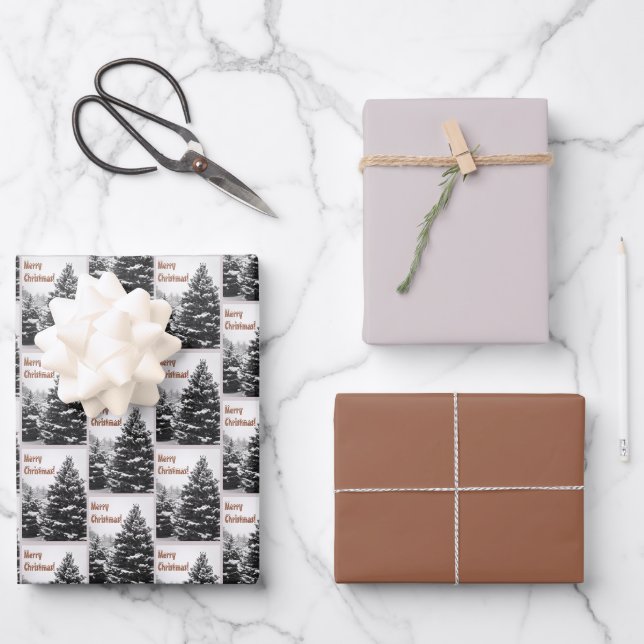 Personalisiert Retro Weihnachten Winterschnee & Bä Geschenkpapier Set (Vorderseite)