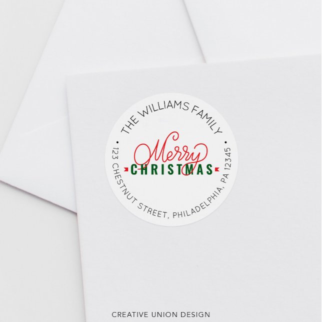 Personalisiert Retro-Weihnachtsrücksendeadresse Runder Aufkleber (Von Creator hochgeladen)