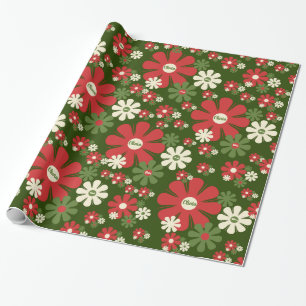 Personalisiert Retro Xmas 60er 70er Floral Muster Geschenkpapier