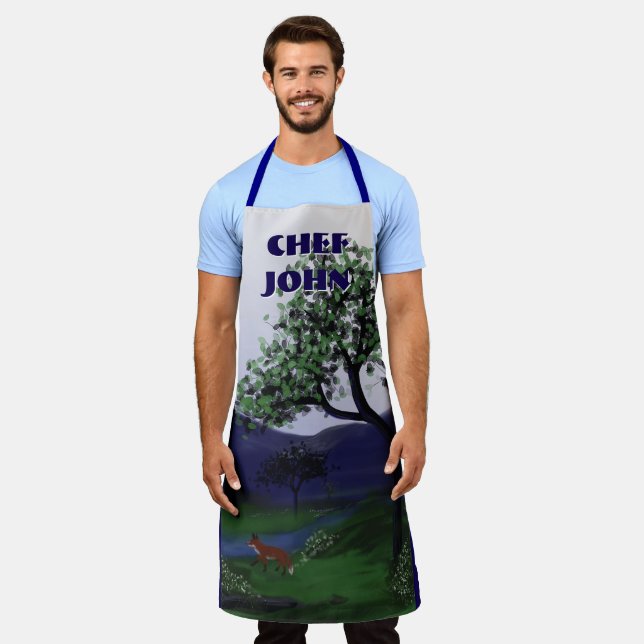 Personalisiert River Fox Design, große Schürze (Getragen)