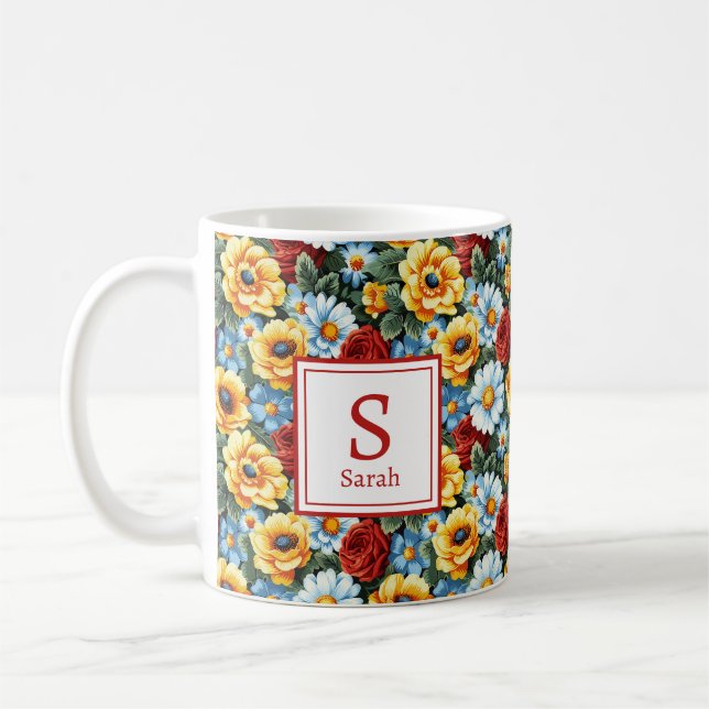 Personalisiert-Romantische Frühjahrsmädchen-Blume Kaffeetasse (Links)