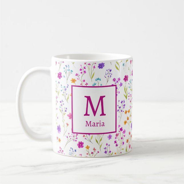 Personalisiert-Romantische Frühjahrsmädchen-Blume Kaffeetasse (Links)