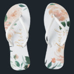 Personalisiert Romantischer Garten Pfirsichblütenb Flip Flops<br><div class="desc">Moderne Aquarellfarben pfirsichblütige und botanische Vegetation,  elegante und romantische,  große personalisierte Brautparty Geschenke für Braut zu sein.</div>