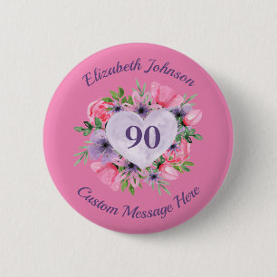 Personalisiert-Rosa-90. Geburtstagskarte Button