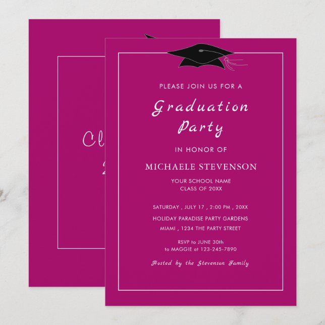 Personalisiert rosa Abschluss Einladung Templste (Vorne/Hinten)