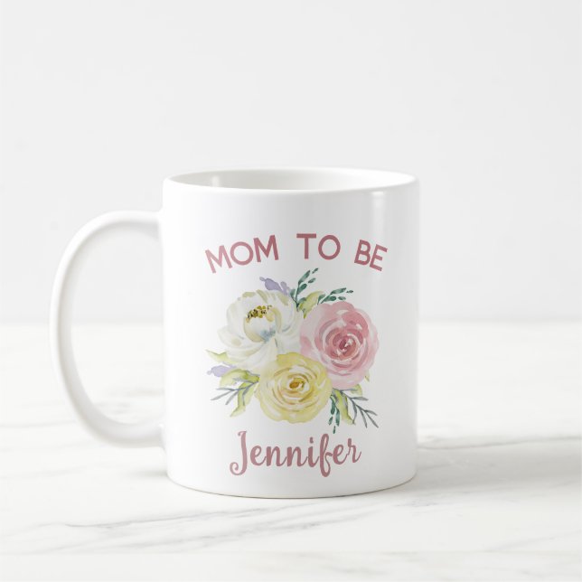 Personalisiert rosa Aquarellfarben Blume Mama Kaffeetasse (Links)