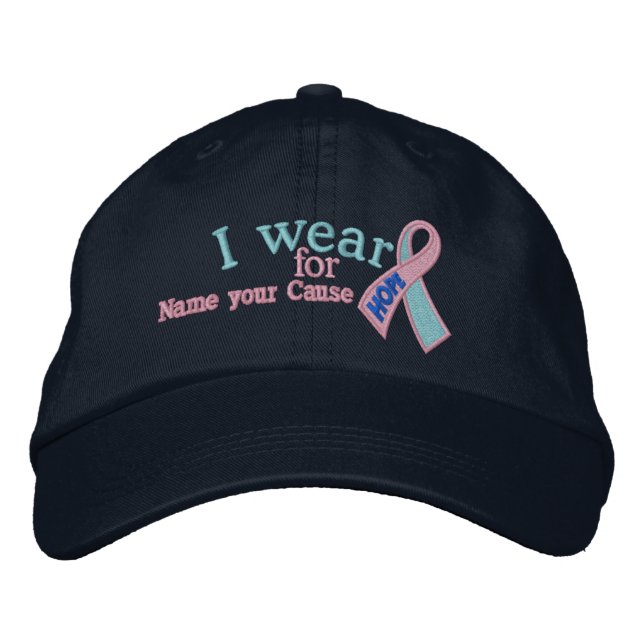 Personalisiert rosa Blauer Hope Cancer Ribbon Text Bestickte Baseballkappe (Vorderseite)