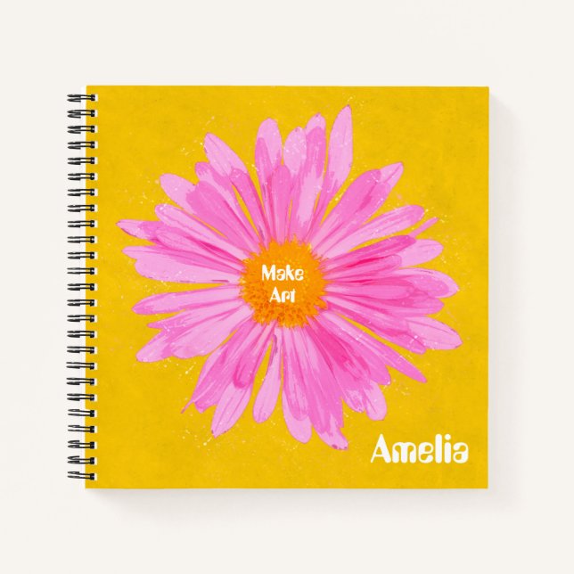 Personalisiert rosa Blume Malerei Notizbuch (Vorderseite)