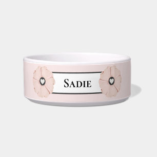 Personalisiert rosa Blume und Herz-Hundeschale Napf