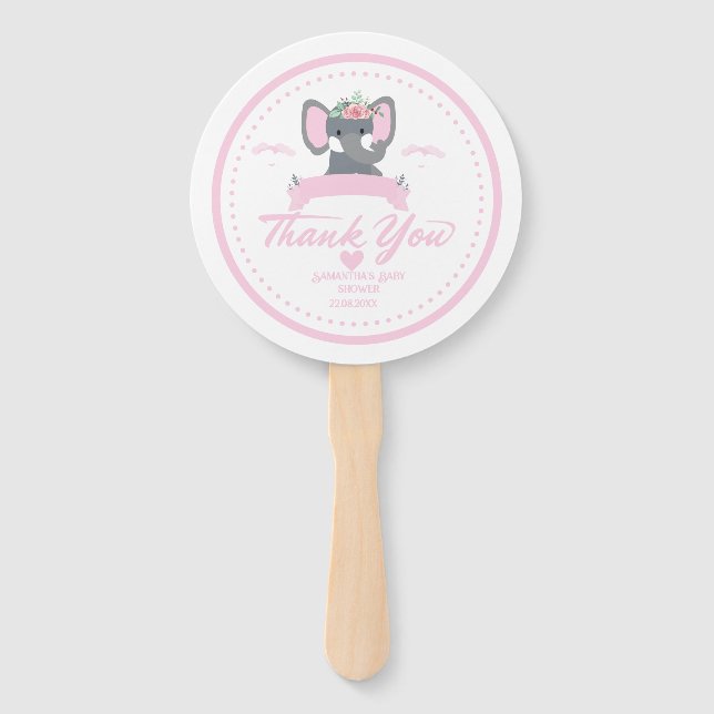 Personalisiert rosa Blumendusche niedlich Elephant Fächer (Vorderseite)