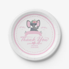 Personalisiert rosa Blumendusche niedlich Elephant Pappteller