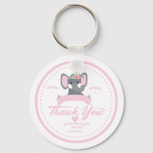 Personalisiert rosa Blumendusche niedlich Elephant Schlüsselanhänger