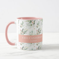 Personalisiert rosa Blumengrün Elegant Florist