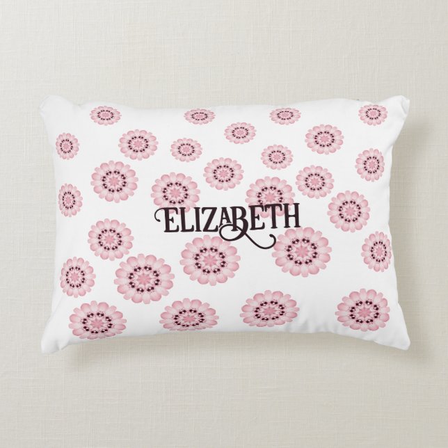 Personalisiert rosa Blumenmuster Rundkissen Dekokissen (Vorderseite)