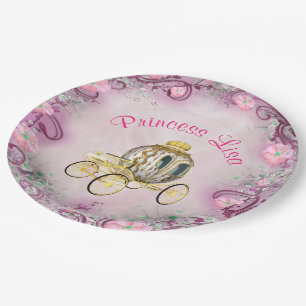 Personalisiert rosa BlumenPrinzessin verzaubert Pappteller