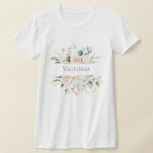 Personalisiert rosa Blütenfarbe Name der Blume  T-Shirt