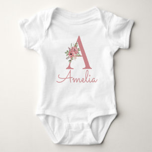 Personalisiert rosa Blütenname New Baby Girl Gift Baby Strampler