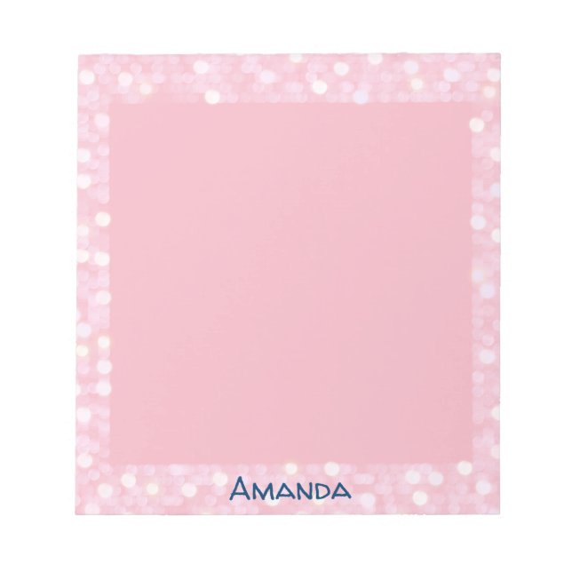 Personalisiert rosa Bokeh-Rahmen Notizblock (Vorderseite)