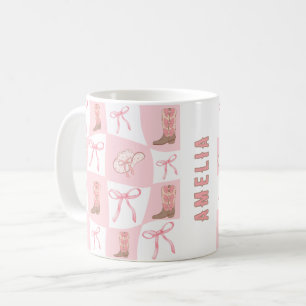 Personalisiert rosa Cowgirl Boot & Bow Schachbrett Kaffeetasse