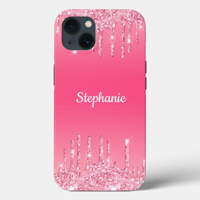 Personalisiert rosa Driving Glitzer Trendy Glam Ca Case-Mate iPhone Hülle (Rückseite)