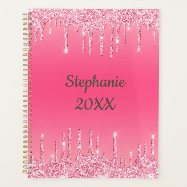 Personalisiert rosa Driving Glitzer Trendy Glam Planer (Vorderseite)