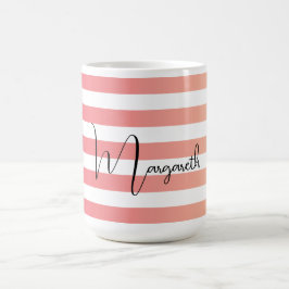 Personalisiert rosa Farbstreifen schwarzer Name Kaffeetasse