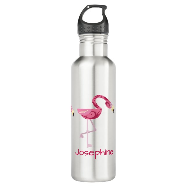 Personalisiert rosa Flamingo Bird Trinkflasche (Vorderseite)