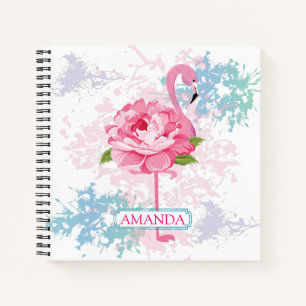 Personalisiert rosa Flamingo Blumendesign Notizbuch