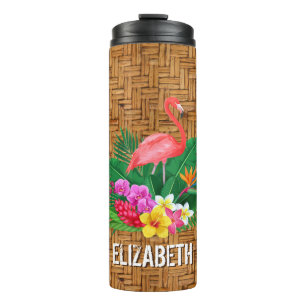 Personalisiert rosa Flamingo Blumenwicker drucken Thermosbecher