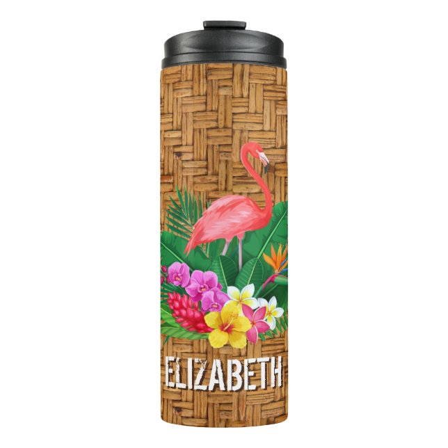 Personalisiert rosa Flamingo Blumenwicker drucken Thermosbecher (Vorderseite)
