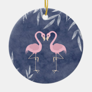 Personalisiert rosa Flamingo Couple Tropical Beach Keramik Ornament