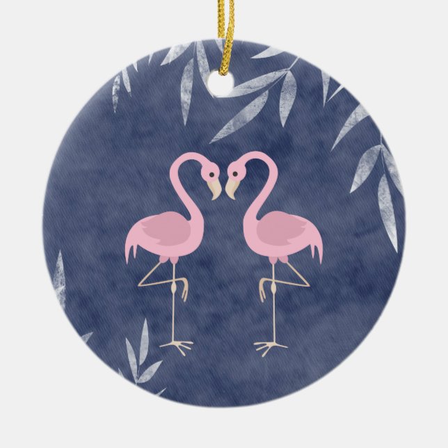 Personalisiert rosa Flamingo Couple Tropical Beach Keramik Ornament (Vorne)