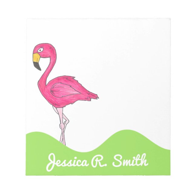 Personalisiert rosa Flamingo Tropical Bird Notepad Notizblock (Vorderseite)