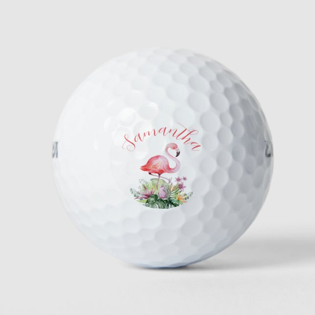 Personalisiert rosa Flamingo Tropical Golfball (Vorderseite)