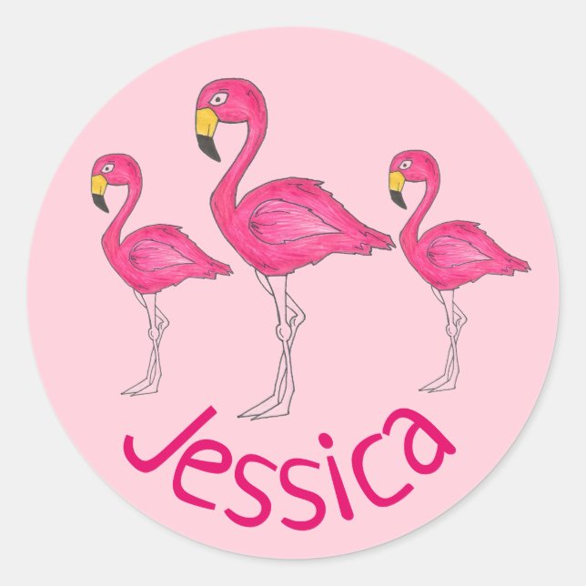 Personalisiert rosa Flamingo Tropical Island Bird Runder Aufkleber (Vorderseite)
