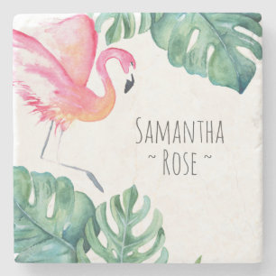 Personalisiert rosa Flamingo Tropical Steinuntersetzer