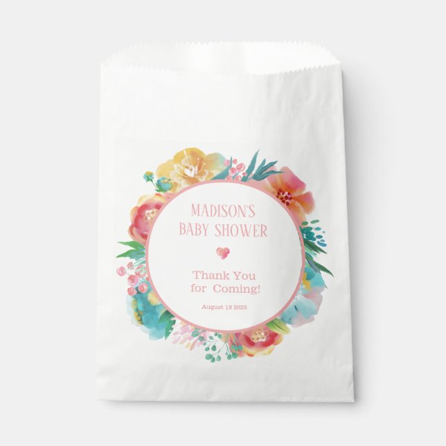 Personalisiert-Rosa-Flora-Babydusche Geschenktütchen (Vorderseite)