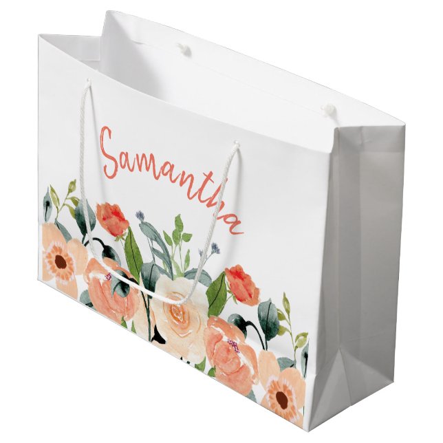Personalisiert rosa Floral Große Geschenktüte (Vorderseite Schrägansicht)