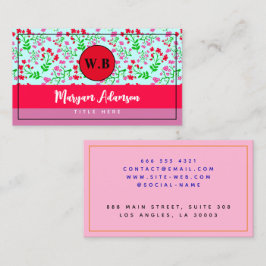 Personalisiert rosa Floral Monogramm Telefonnummerkarte