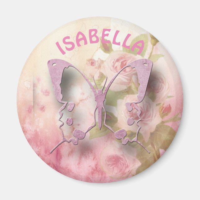 Personalisiert-Rosa-Floral-Schmetterling-Magnet Magnet (Vorne)