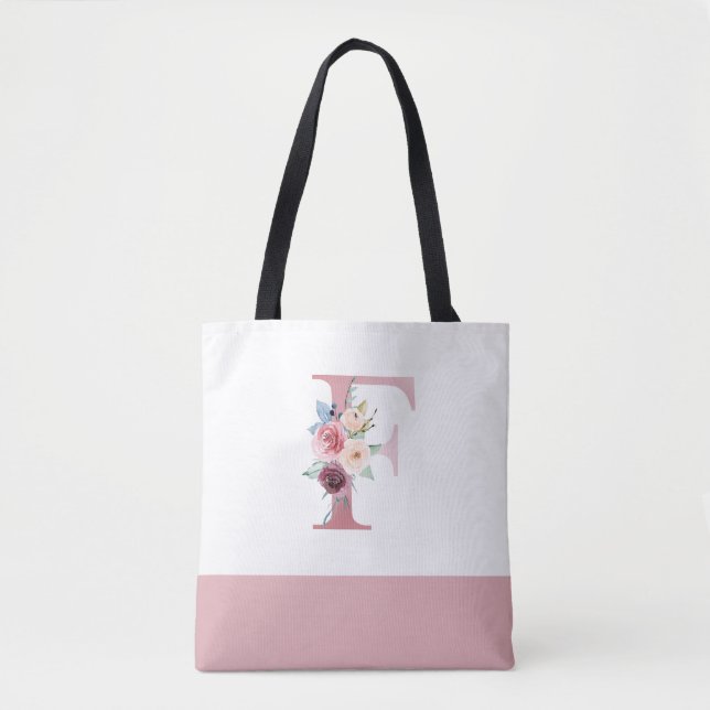 Personalisiert rosa florale Monogramm Buchstabe F (Vorderseite)