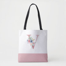 Personalisiert rosa florale Monogramm Letter V