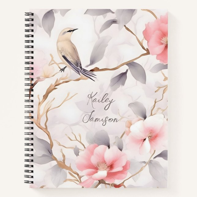 Personalisiert-rosa-florales Notebook Notizbuch (Vorderseite)