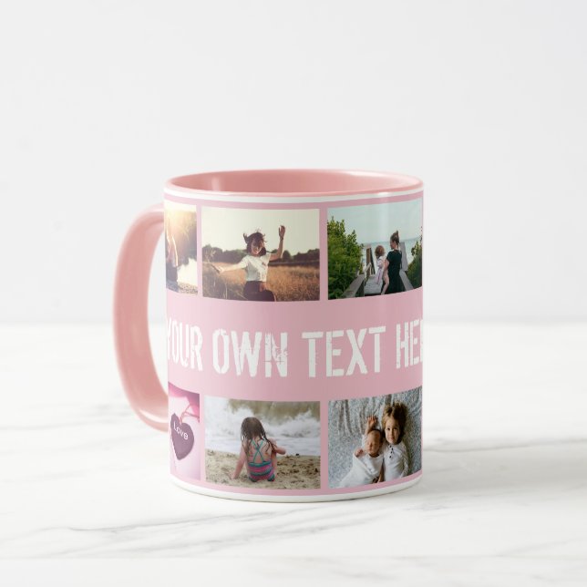 Personalisiert-rosa Foto-Collage und Text Tasse (Vorderseite Links)